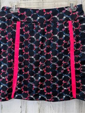 Tail Black Floral Skirt with Hot Pink Trim